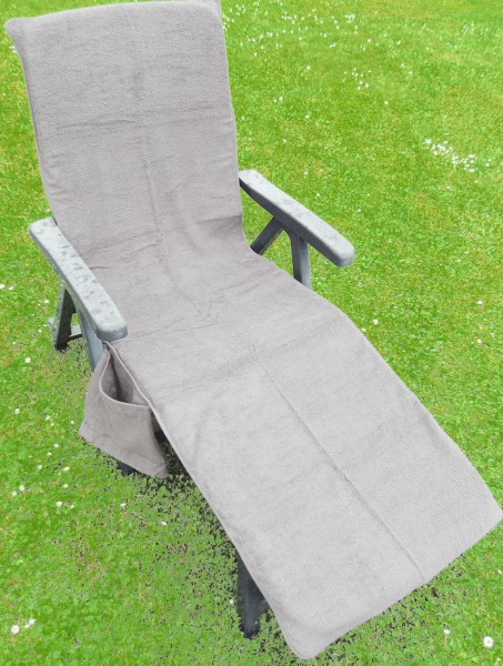 Frottee Liegestuhl Schonbezug, mit Seitentasche, 190 x 60 cm, hellgrau, für Gartenliege Strandliege