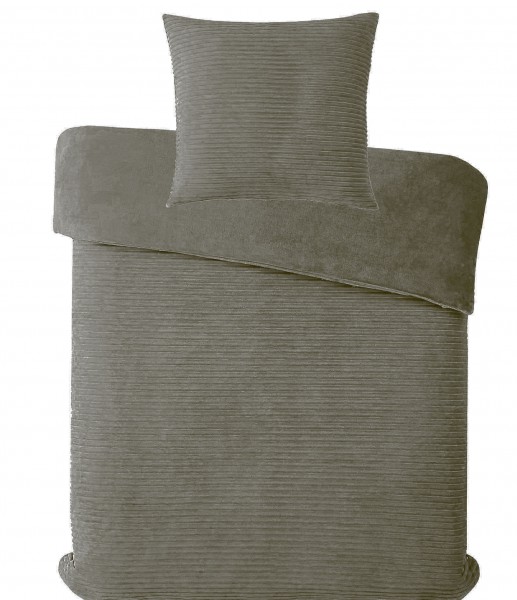 Winter Wende Bettwäsche Flausch Cord, 135x200+80x80cm, taupe, Fleece Plüsch Teddy