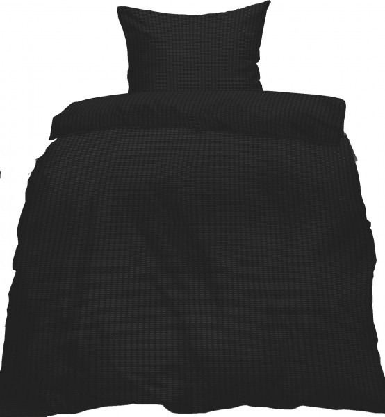 Seersucker Bettwäsche 135x200 +80x80cm, uni einfarbig, schwarz, Reissverschluß, bügelfrei, Microfase