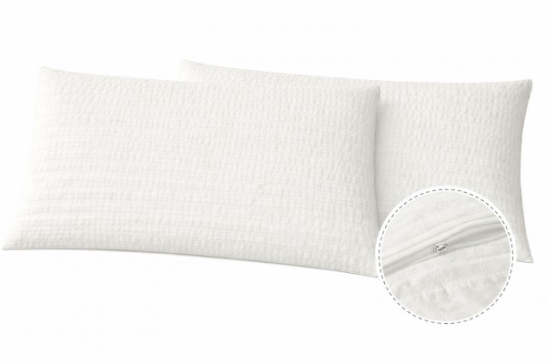 2er Pg. Seersucker Kopfkissenbezug 40x80cm, weiß, Kissenhülle, 100% Baumwolle, bügelfrei