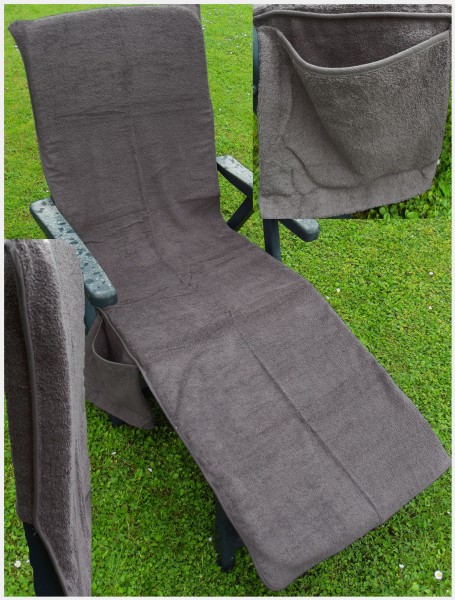 Frottee Liegestuhl Schonbezug, mit Seitentasche, 190 x 60 cm, grau, für Gartenliege Strandliege,