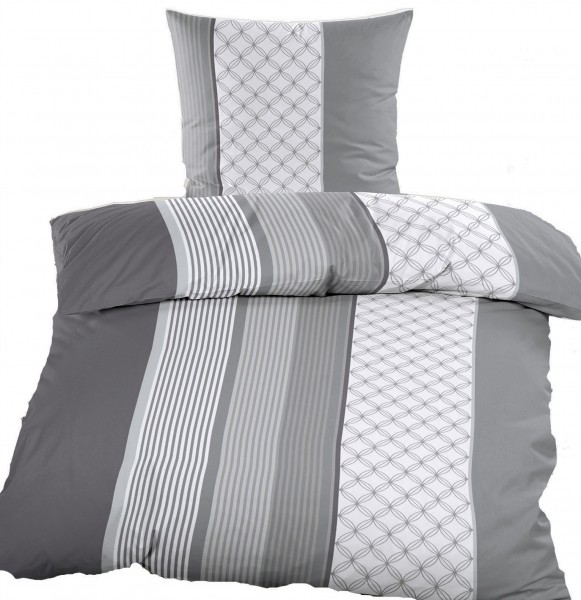 Renforce Bettwäsche 135 x 200 + 80x80 cm, 100% Baumwolle, grau weiß, gemusterte Streifen