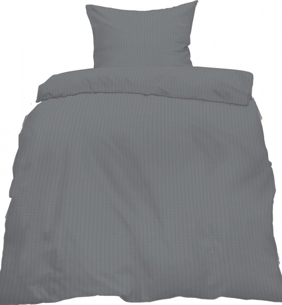 Seersucker Bettwäsche 135x200 +80x80cm, uni einfarbig, grau, Reissverschluß, bügelfrei, Microfaser