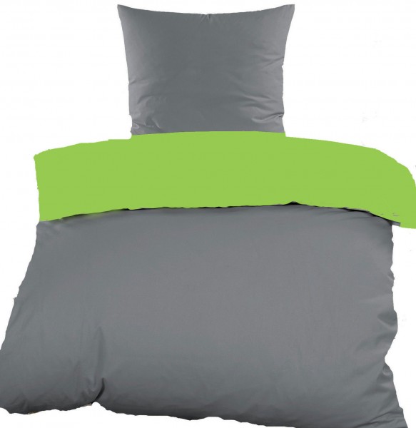 2-tlg. Renforce Wende Bettwäsche 135x200 + 80x80 cm, 100% Baumwolle, grau grün, uni/einfarbig